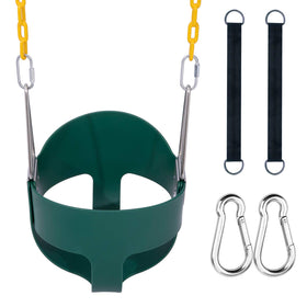 Orgrimmar toddler swing seat with high back in green for added head and neck support.