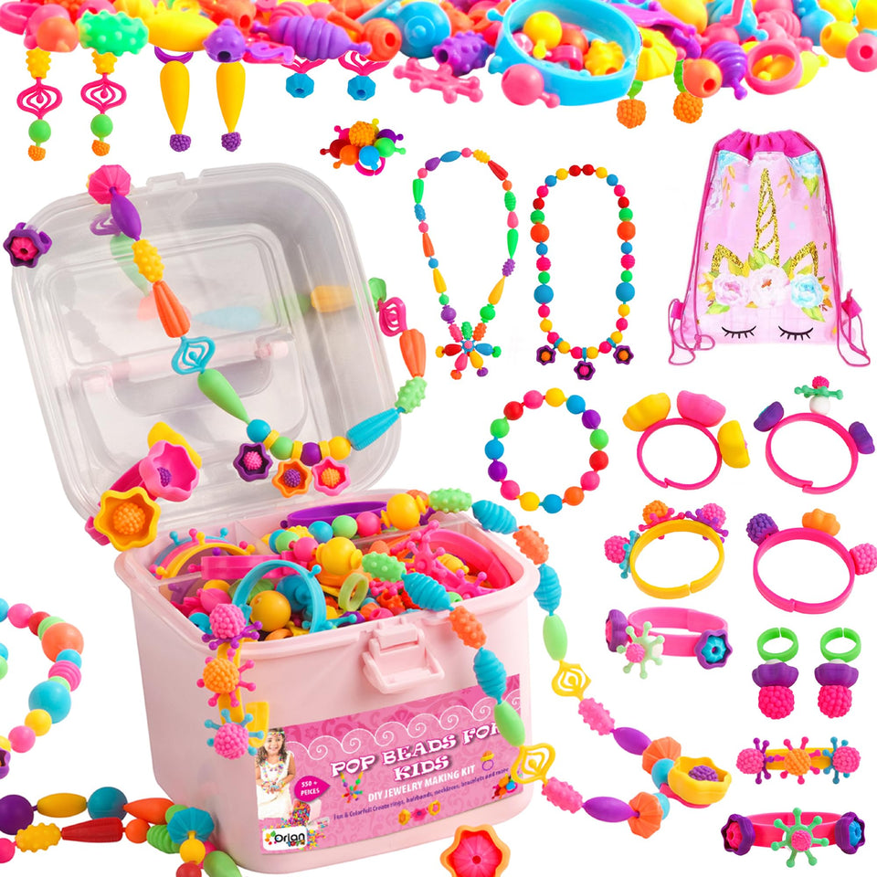 Orian Pop Beads unicorn gift bag shows portable storage for on-the-go crafting.