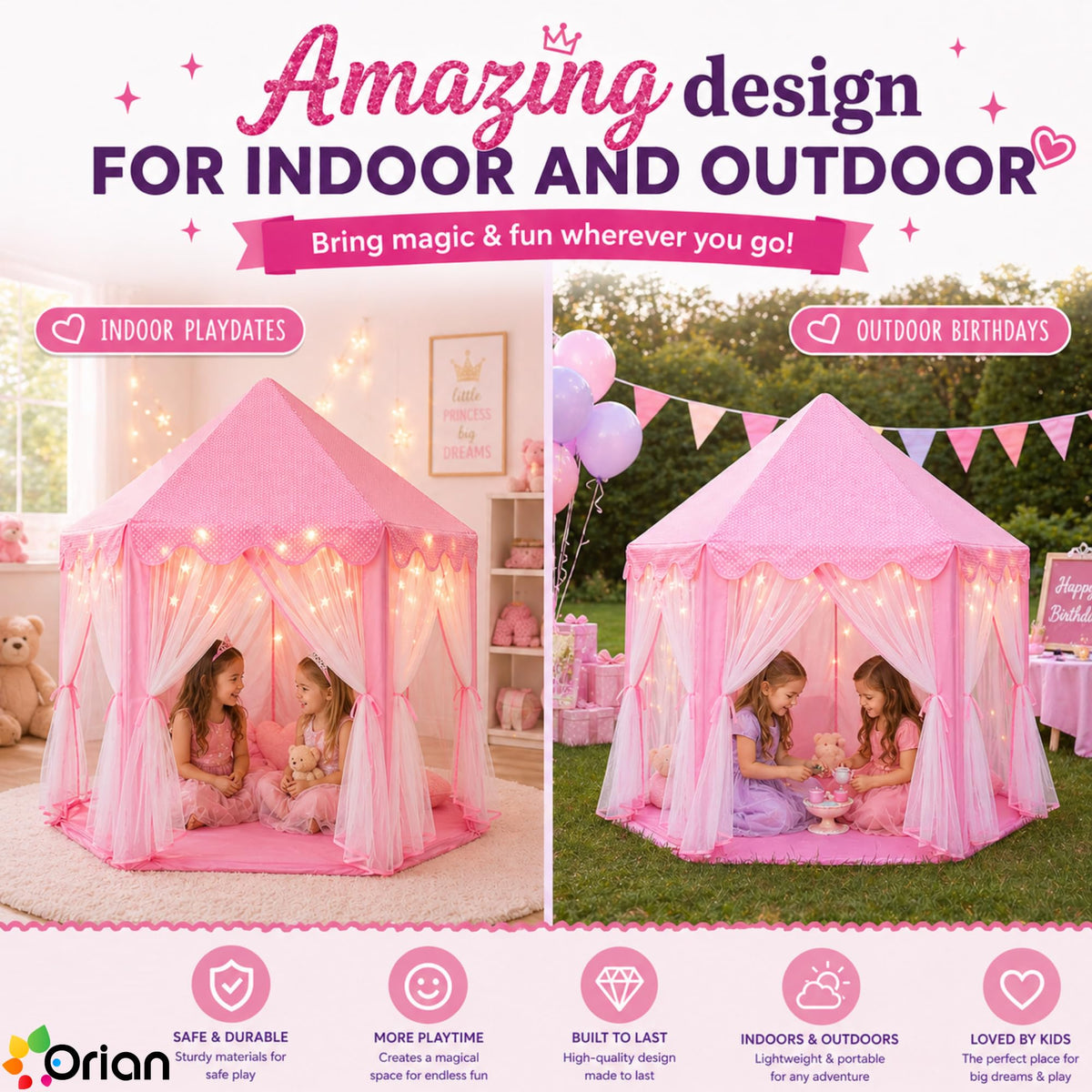 Orian Princess Tent durable fabric stands up to everyday use.