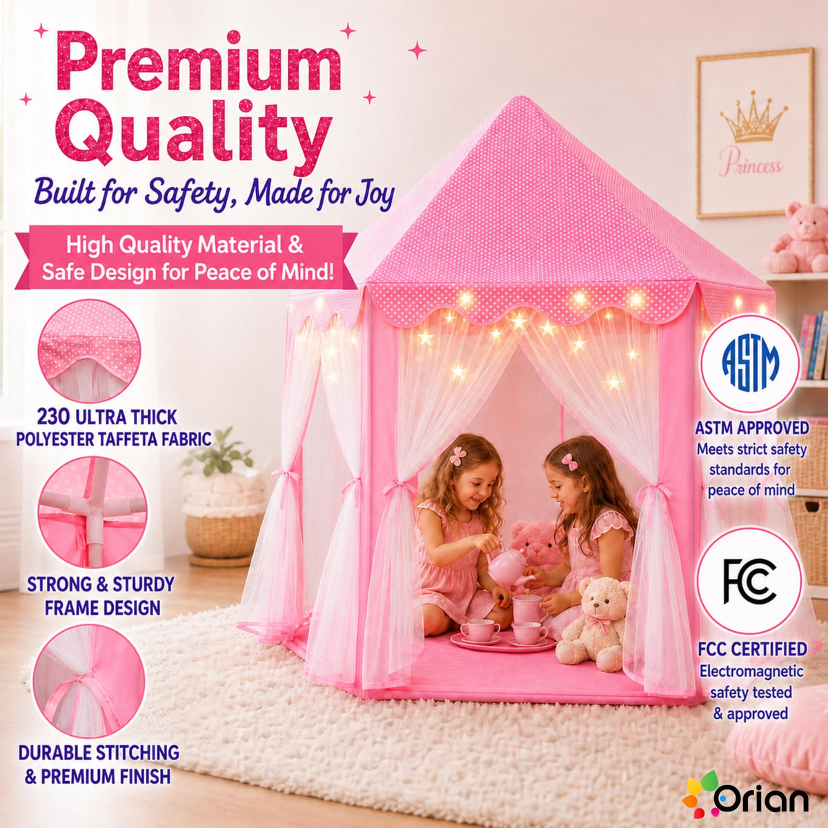 Orian Princess Tent foldable design for quick storage after indoor adventures.