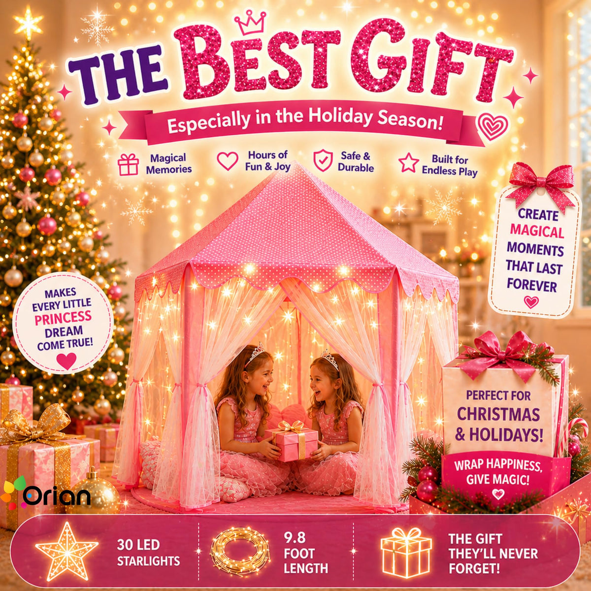 Orian Princess Tent indoor outdoor versatility supports flexible play anywhere.