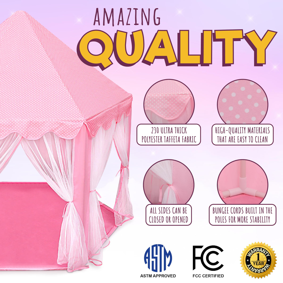 Orian Princess Tent size 55-by-53 inches for roomy play
