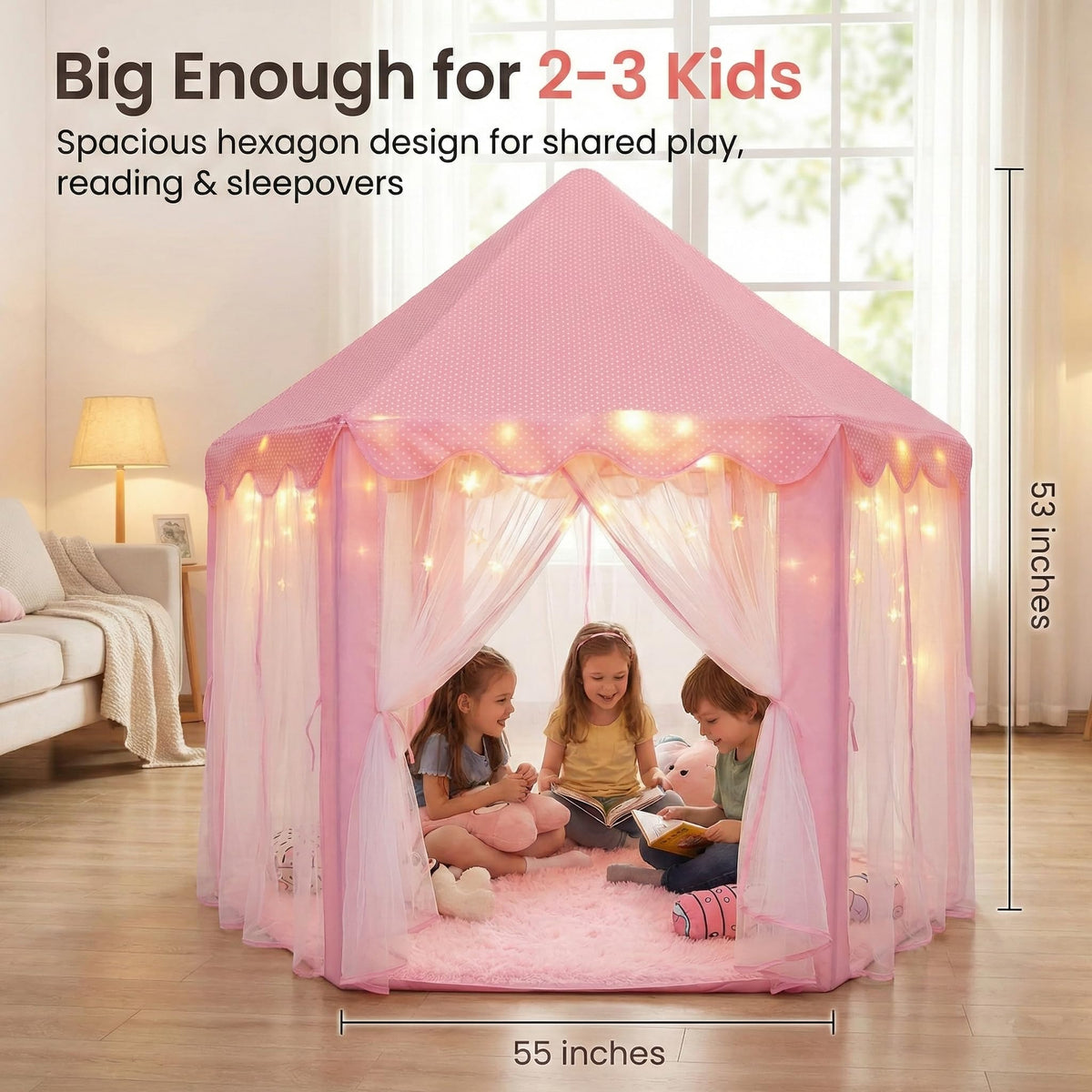 Orian Princess Tent interior with soft rug for a cozy reading nook