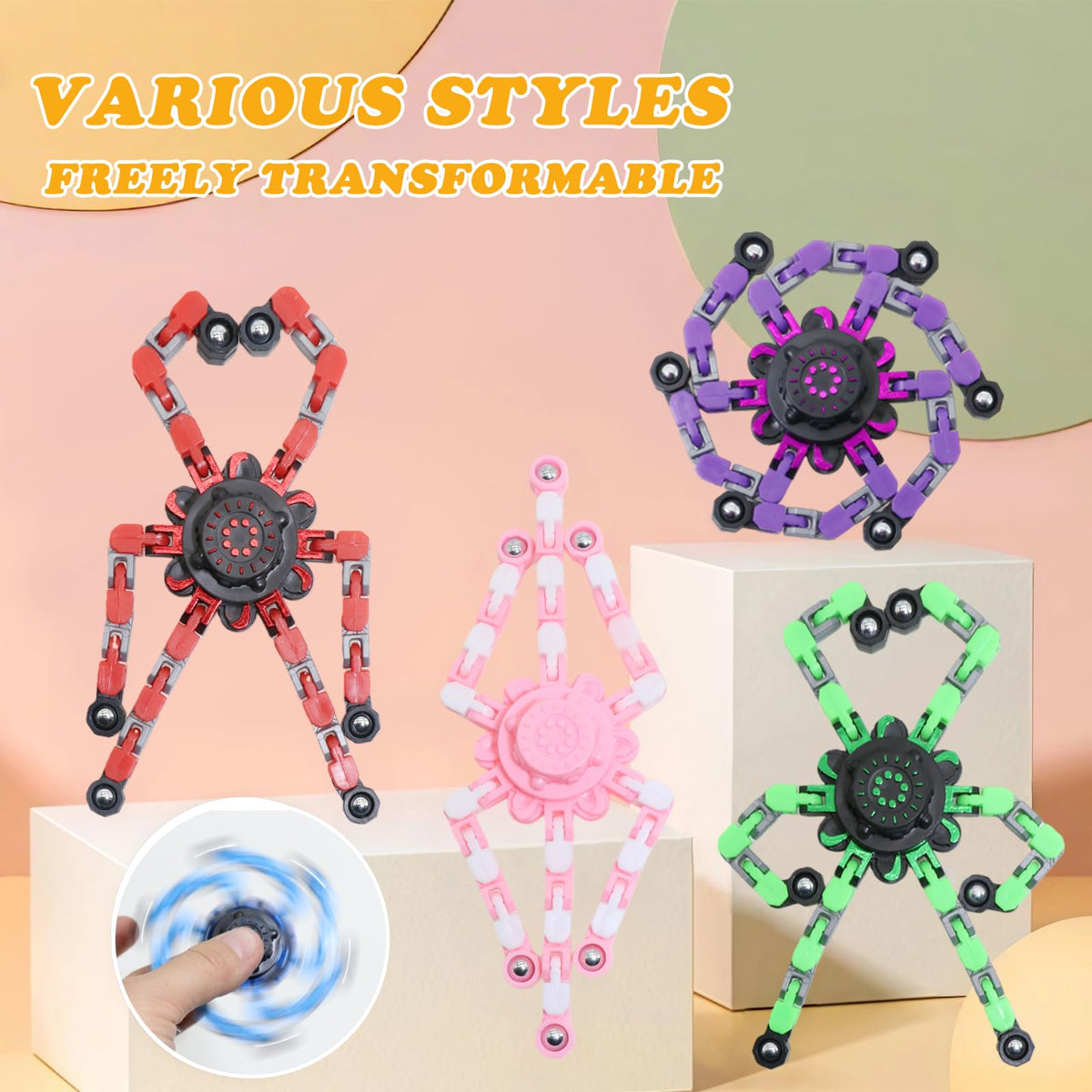Original Ecology fingertip gyroscope with six deformable chains forms dynamic shapes for play