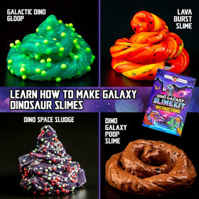 Dinosaur toys add tactile play to the galaxy slime adventure.