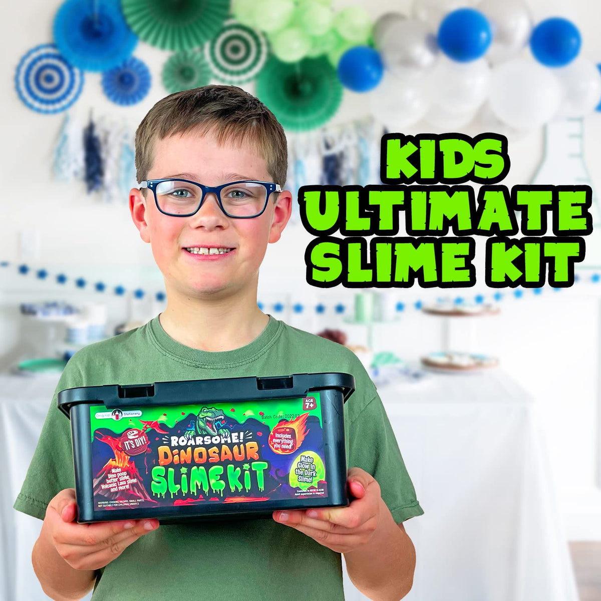 Original Stationery Dinosaur Slime Kit complete kit with activators and containers for DIY fun.