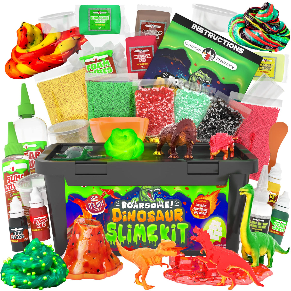 Original Stationery Dinosaur Slime Kit glow lava slime for immersive play and creativity.
