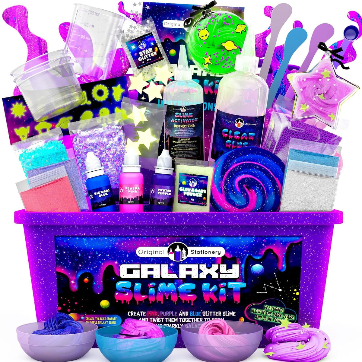 Original Stationery Galaxy Slime Kit cover with cosmic design for curious kids.