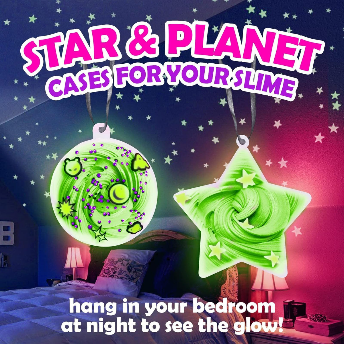 Original Stationery Galaxy Slime Kit glow elements add night-time sparkle to creations.