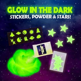 Original Stationery Galaxy Slime Kit glow-in-the-dark stars brighten space crafts.