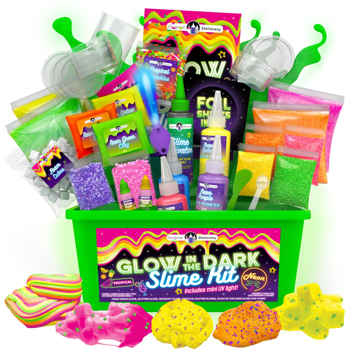 Original Stationery glow-in-the-dark slime kit front view for creative play sessions