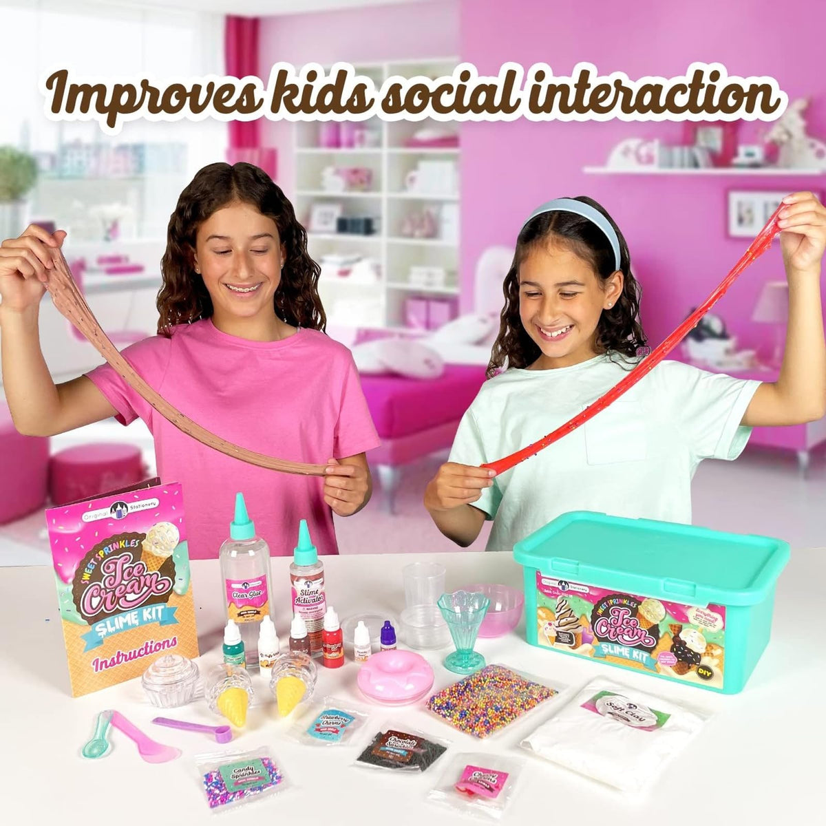 Original Stationery ice cream slime kit chocolate scent adds dessert-inspired aroma during play.