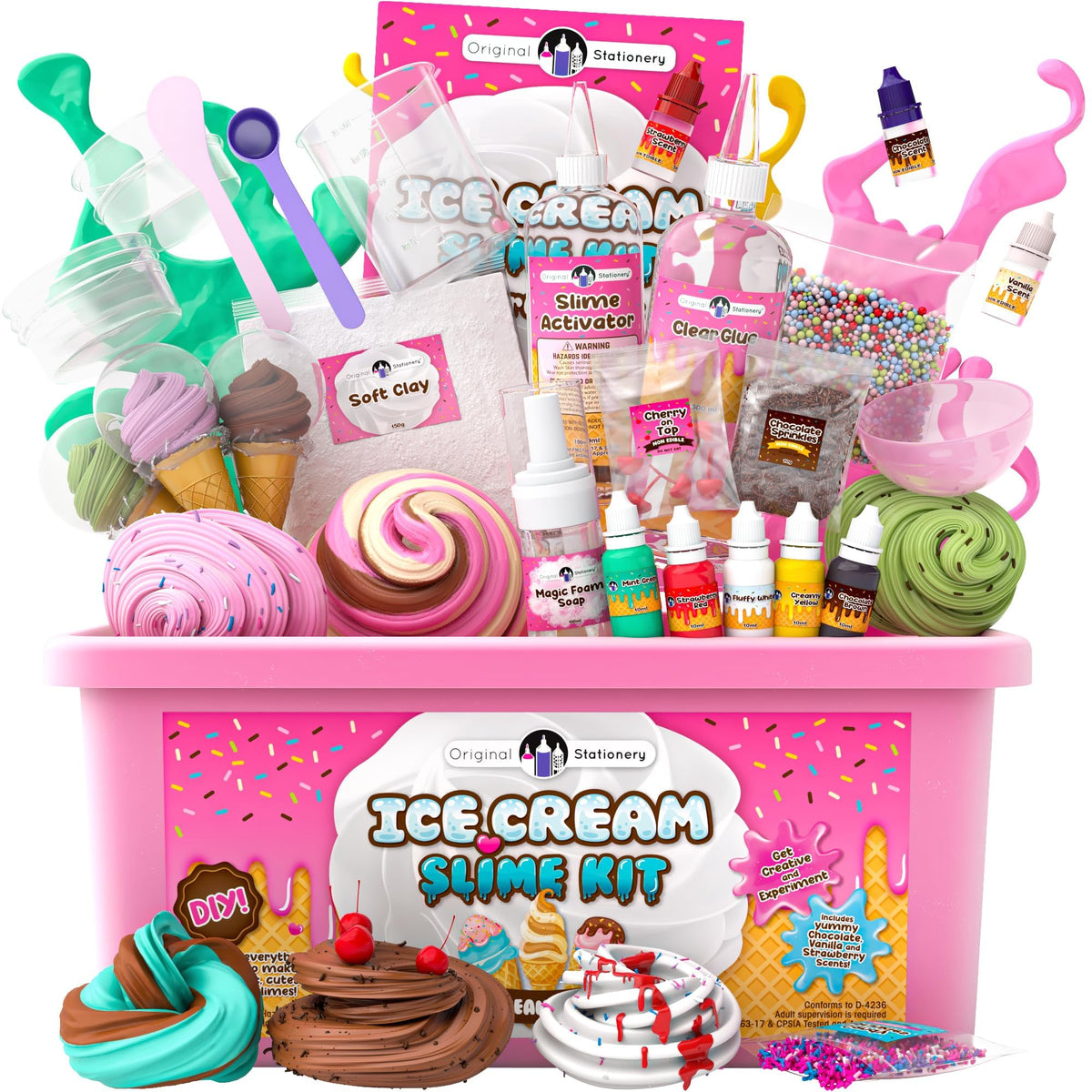 Original Stationery Ice Cream Slime Kit concept with colorful textures for creative play.
