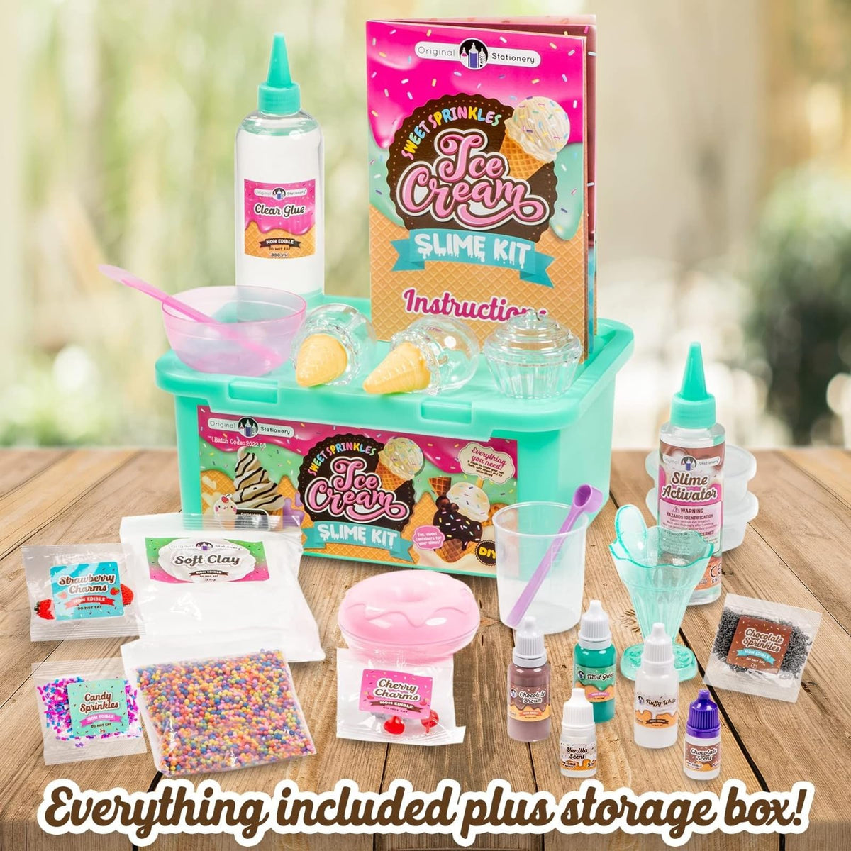 Original Stationery ice cream slime kit creative scene of kids crafting together.