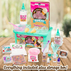 Original Stationery ice cream slime kit creative scene of kids crafting together.