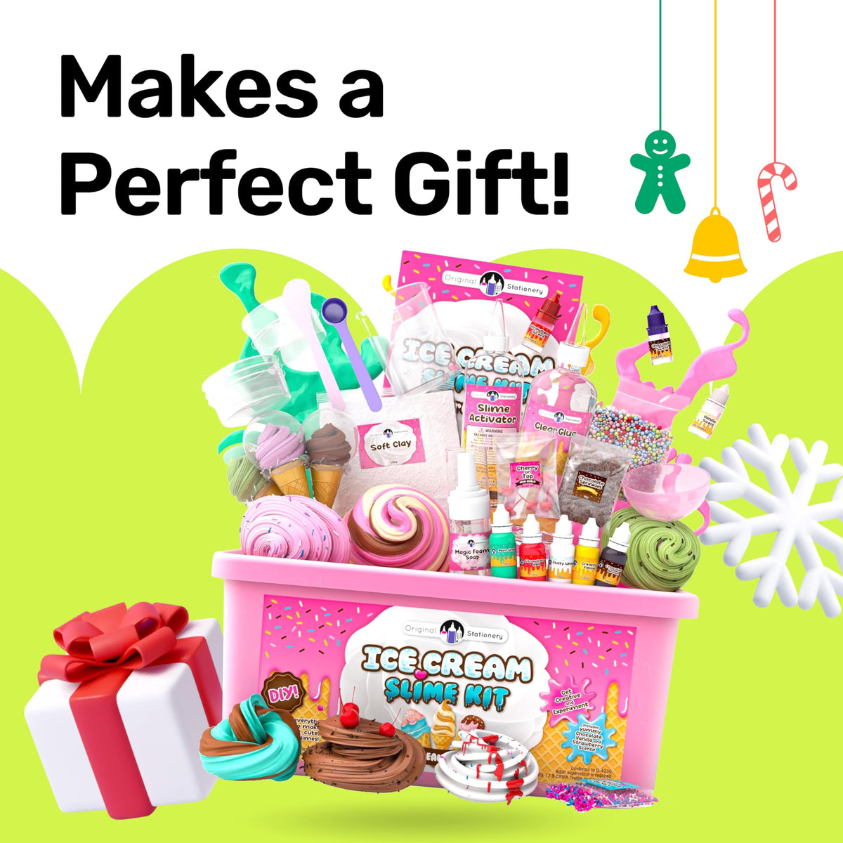 Original Stationery Ice Cream Slime Kit storage container keeps supplies organized.
