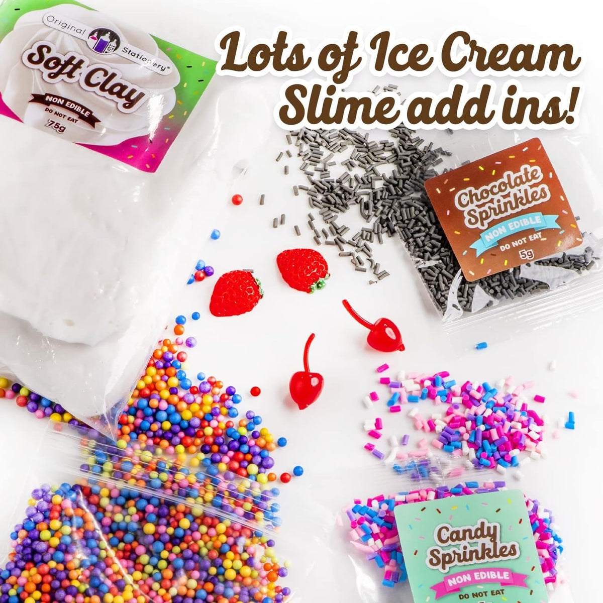 Original Stationery ice cream slime kit sundae slime showcases layered, fluffy textures.