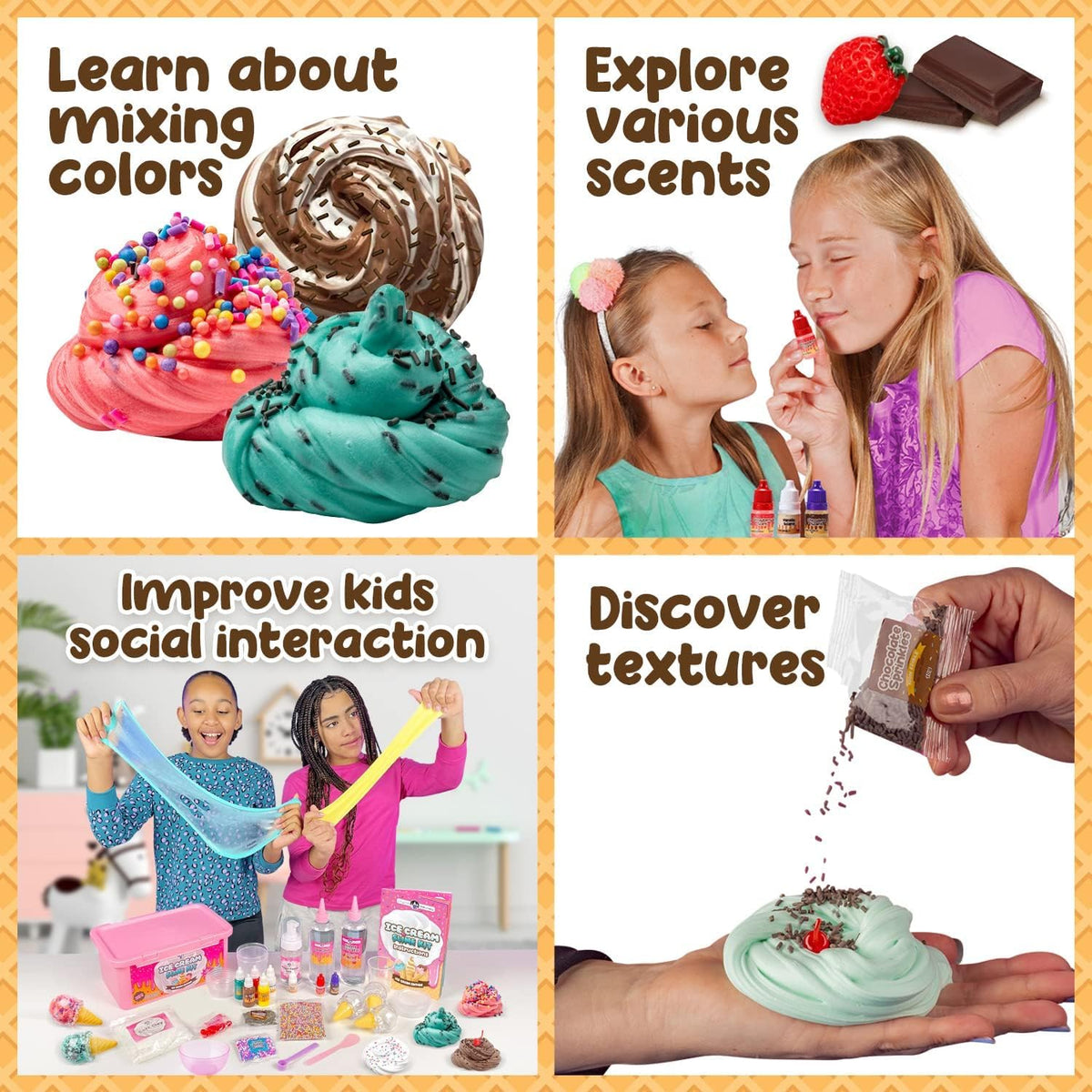 Original Stationery Ice Cream Slime Kit textures invite stretch and color mixing.