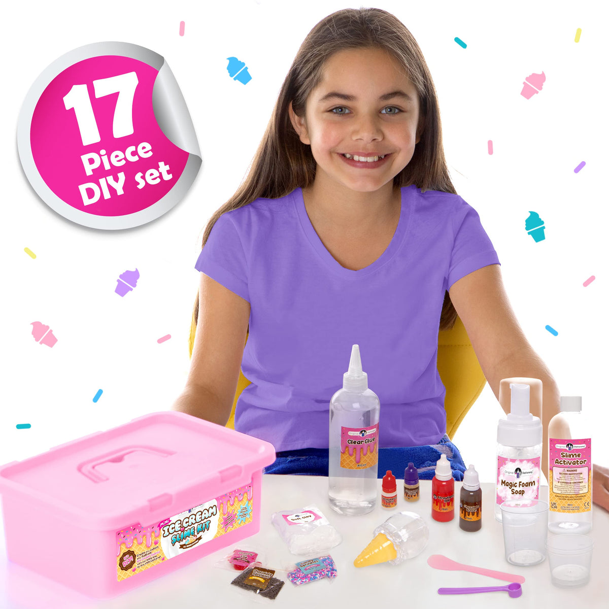 Original Stationery Ice Cream Slime Kit sprinkles for extra texture and color