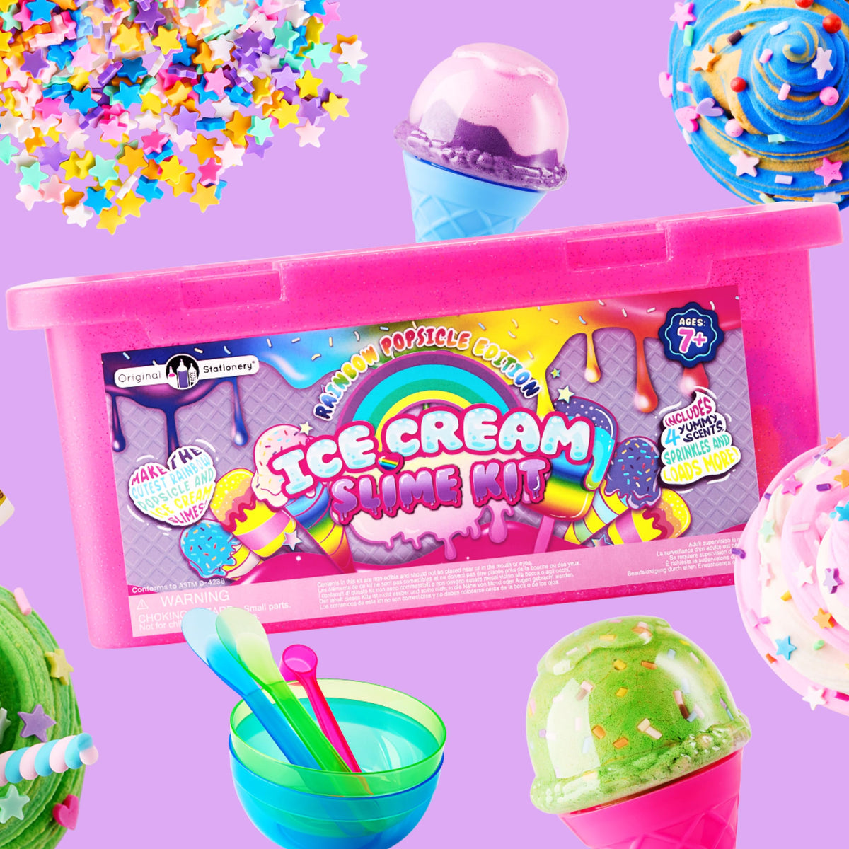 Original Stationery popsicle container stores slime for portable play