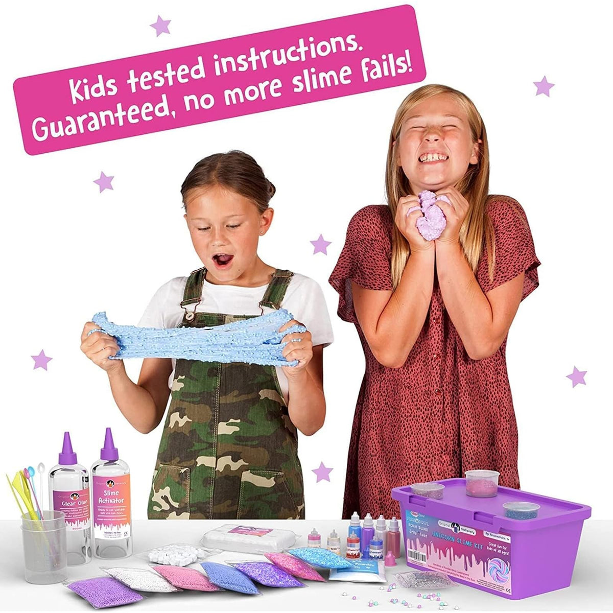 Original Stationery slime add-ins provide 25+ pieces for endless color and texture options.