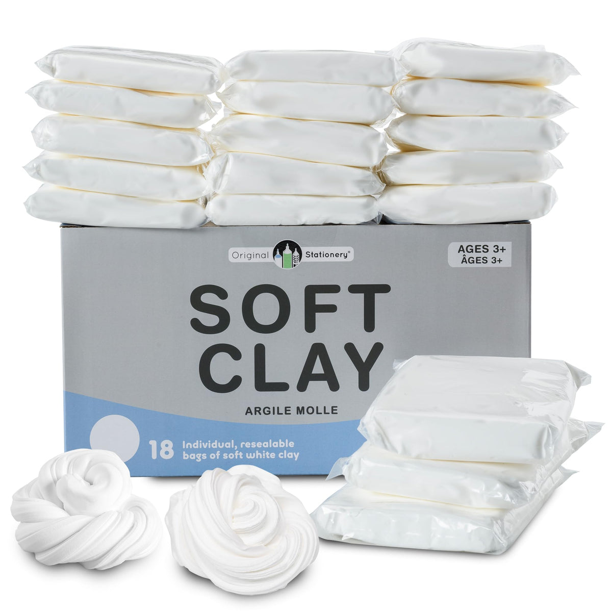 Original Stationery soft clay 4lb white air-dry texture closeup for kids crafts