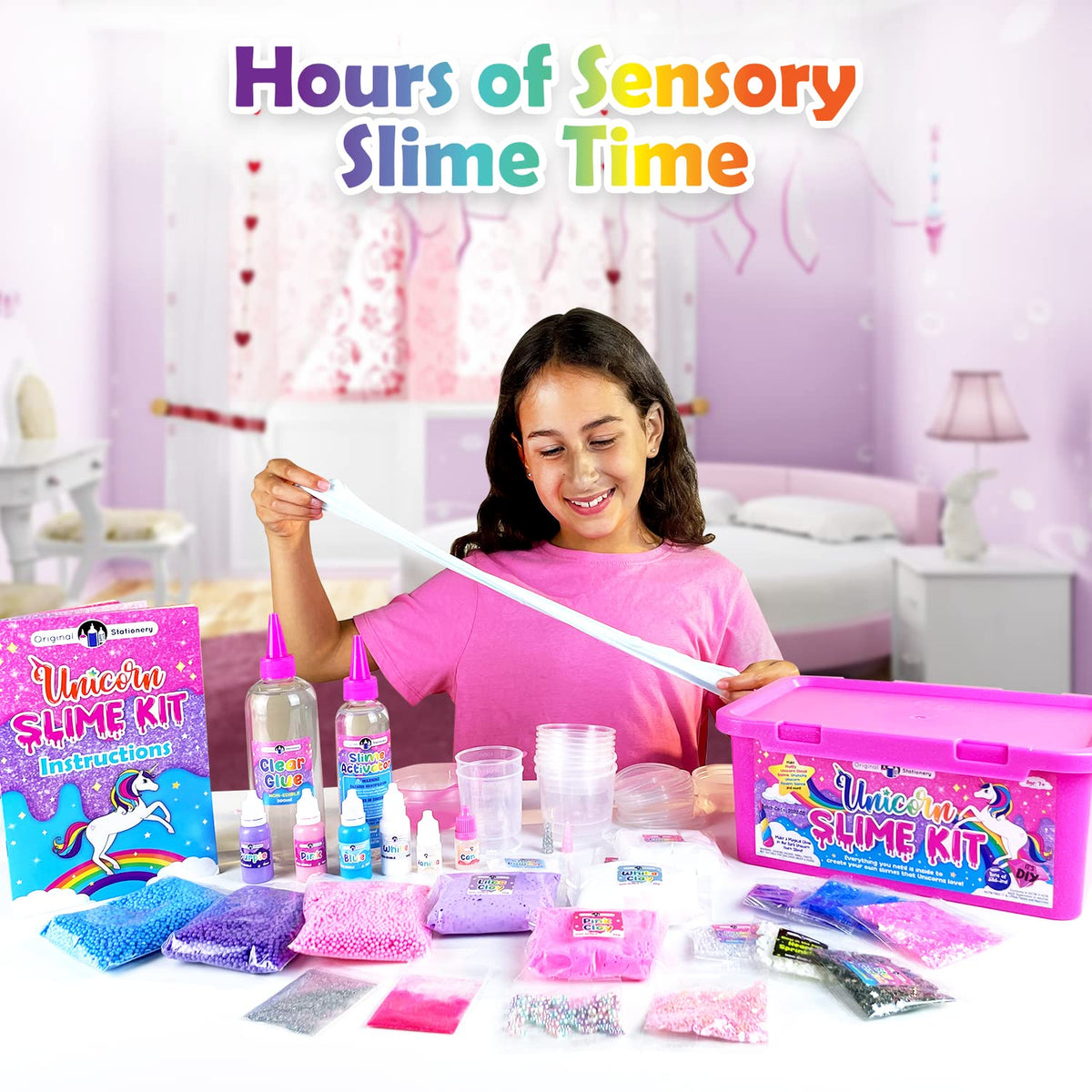 Original Stationery Unicorn Slime Kit activator bottle ensures smooth mixing.