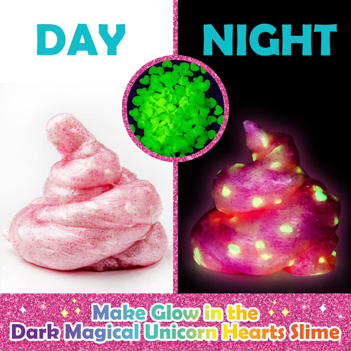 Original Stationery Unicorn Slime Kit glow-in-the-dark glue lights up during evenings for glow parties.