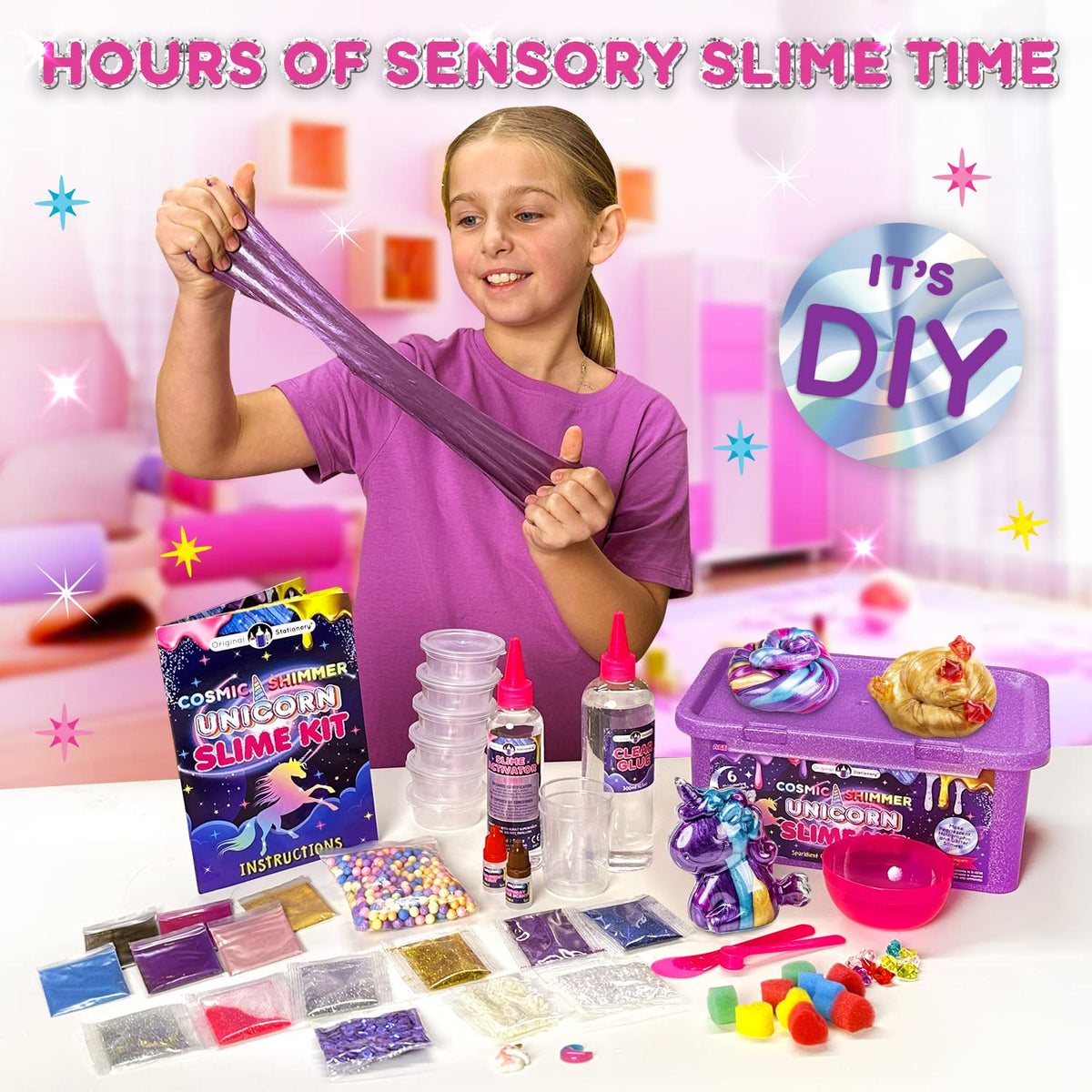 Original Stationery Unicorn Slime Kit pearlescent slime with shimmering color blends