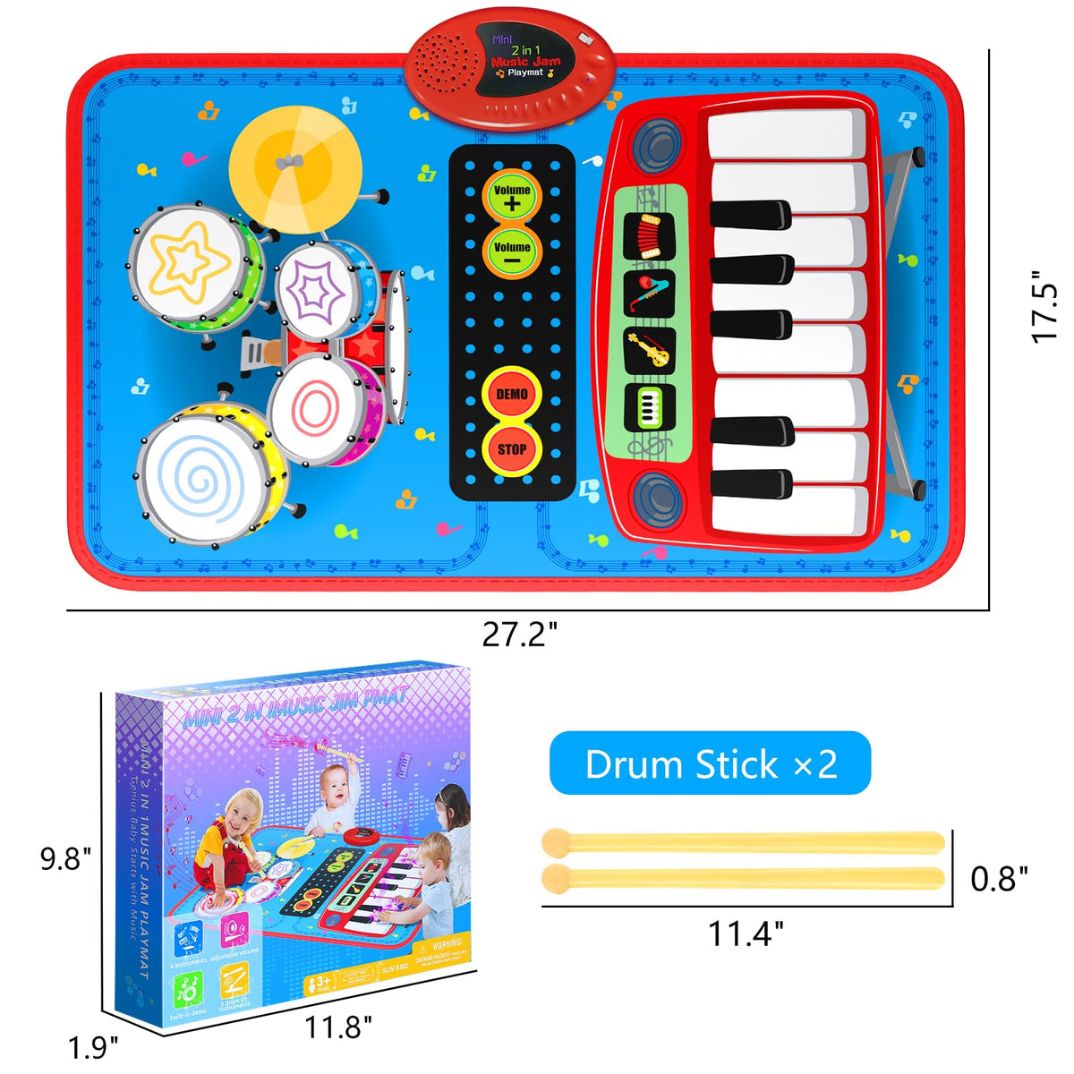 Oripira drum sticks included for interactive drum play