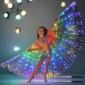 Orizizhic light-up fairy wings in rainbow glow for eye-catching Halloween costumes.