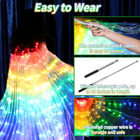 Orizizhic rainbow wings with telescopic sticks for easy posing and wing motion.