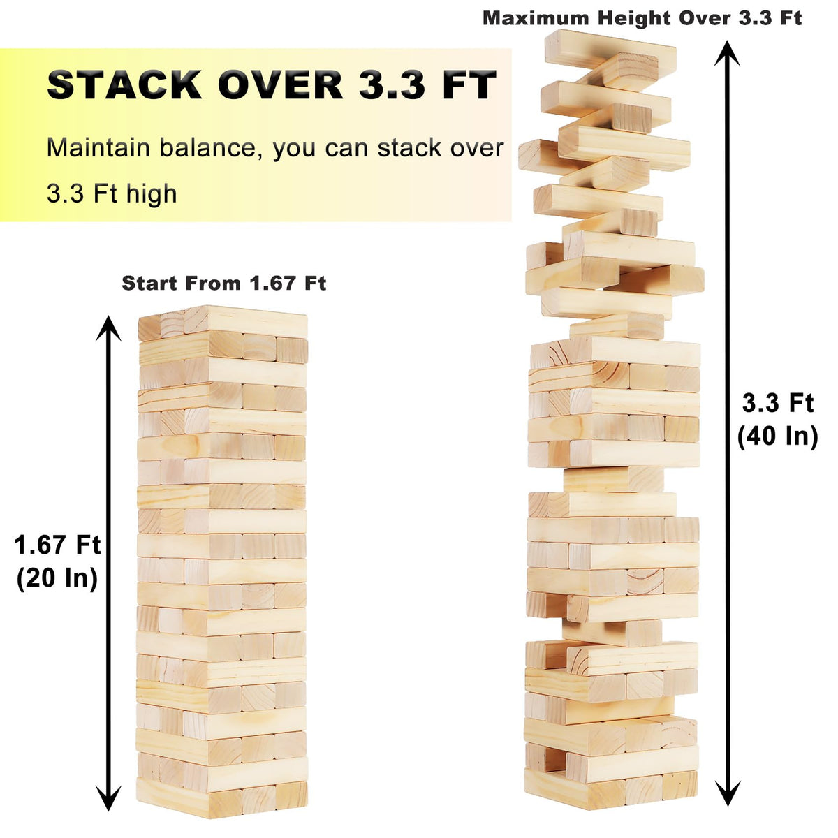 Orizliztion 3.3ft tower height offering challenging gameplay