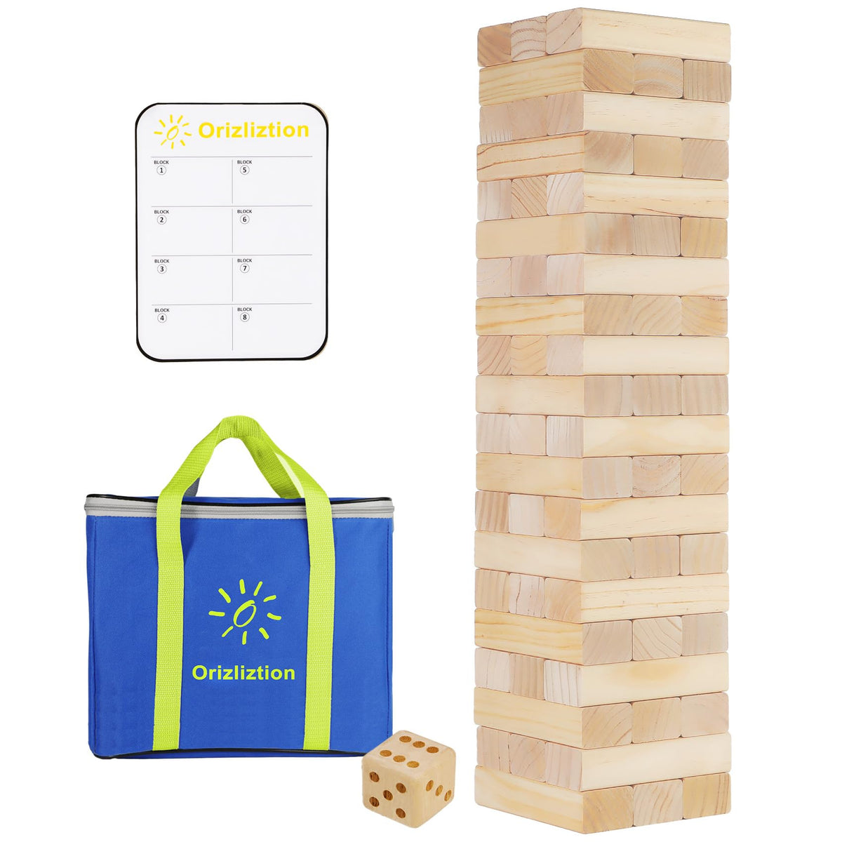 Orizliztion Tumbling Tower with 60 premium blocks for outdoor family fun