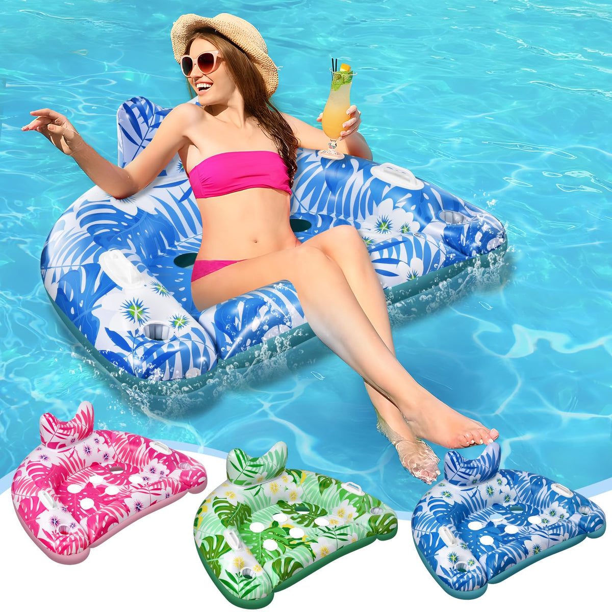 Ornnut pool floats 3-pack with cupholders for convenient lounging.