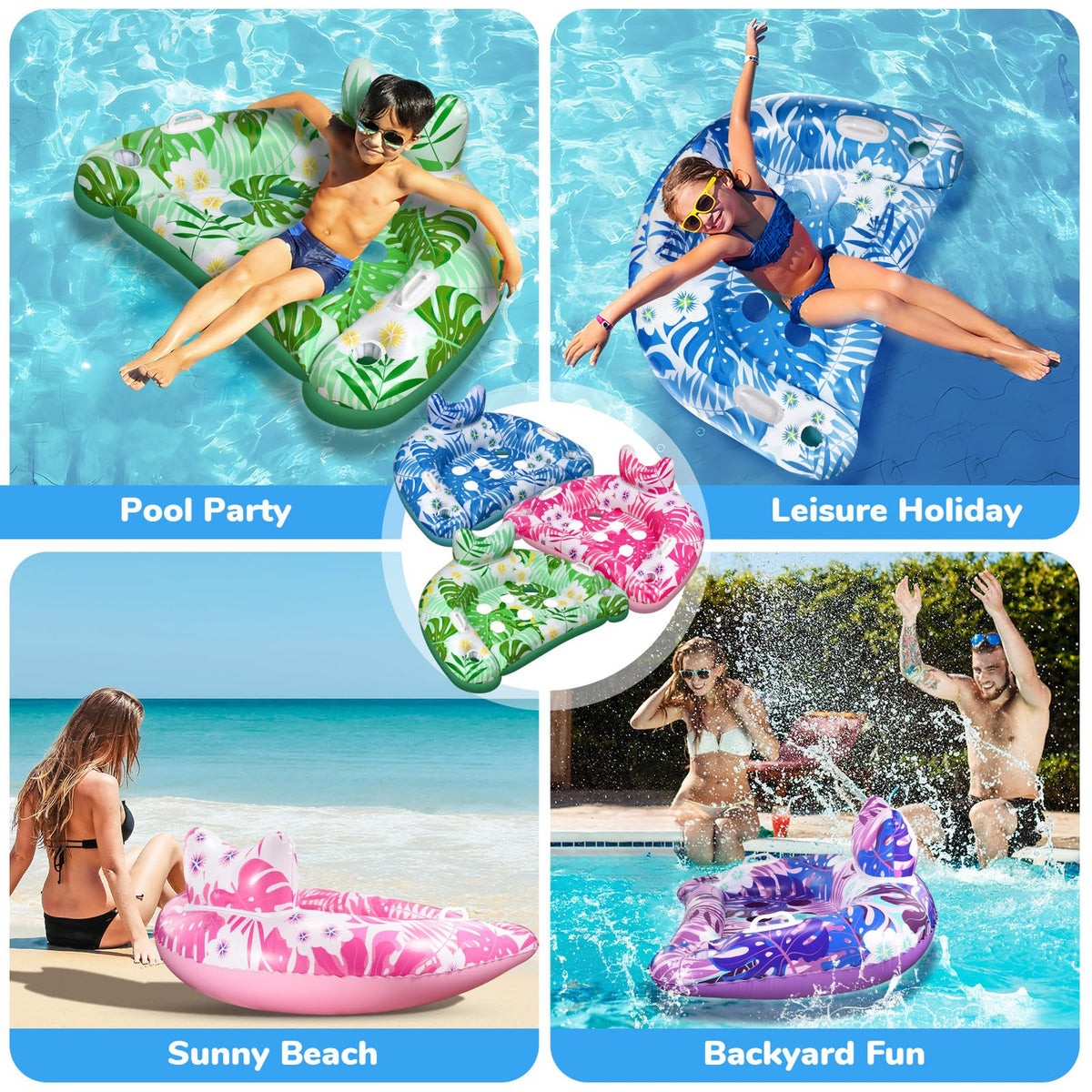 Ornnut pool floats 3-pack featuring ergonomic backrest for comfort and stability.