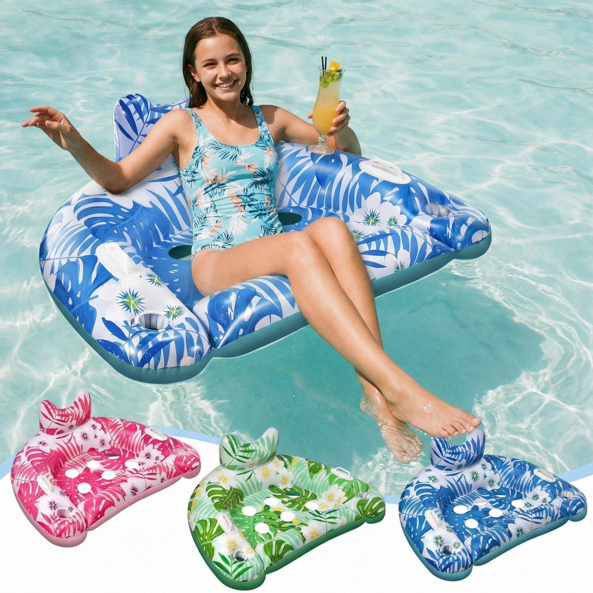 Ornnut kids pool floats three-pack with cupholders for drinks on sunny days