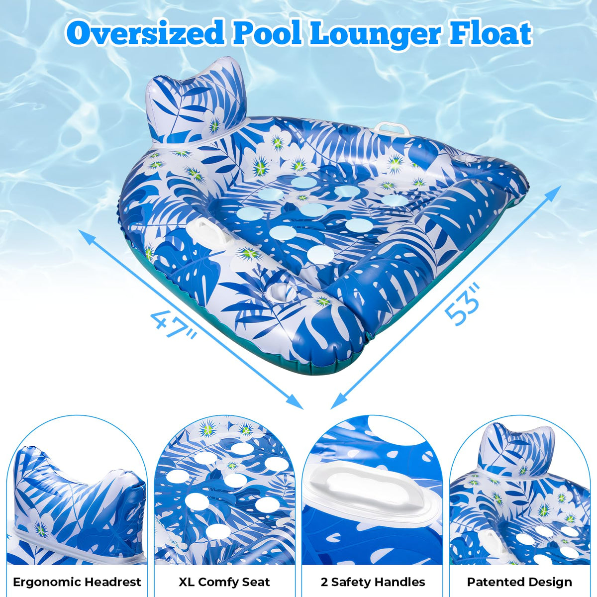 Ornnut XL pool floats oversized 53 by 47 inch seat for comfortable lounging.
