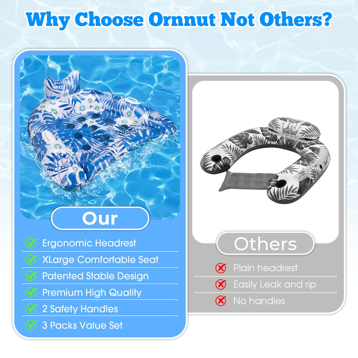 Ornnut XL pool floats with 9-vent cooling stay cool on water.