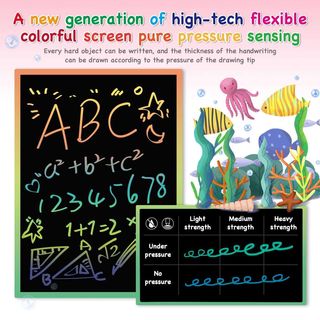 Doodle board with stylus hanging on lanyard for mess-free play by ORSEN