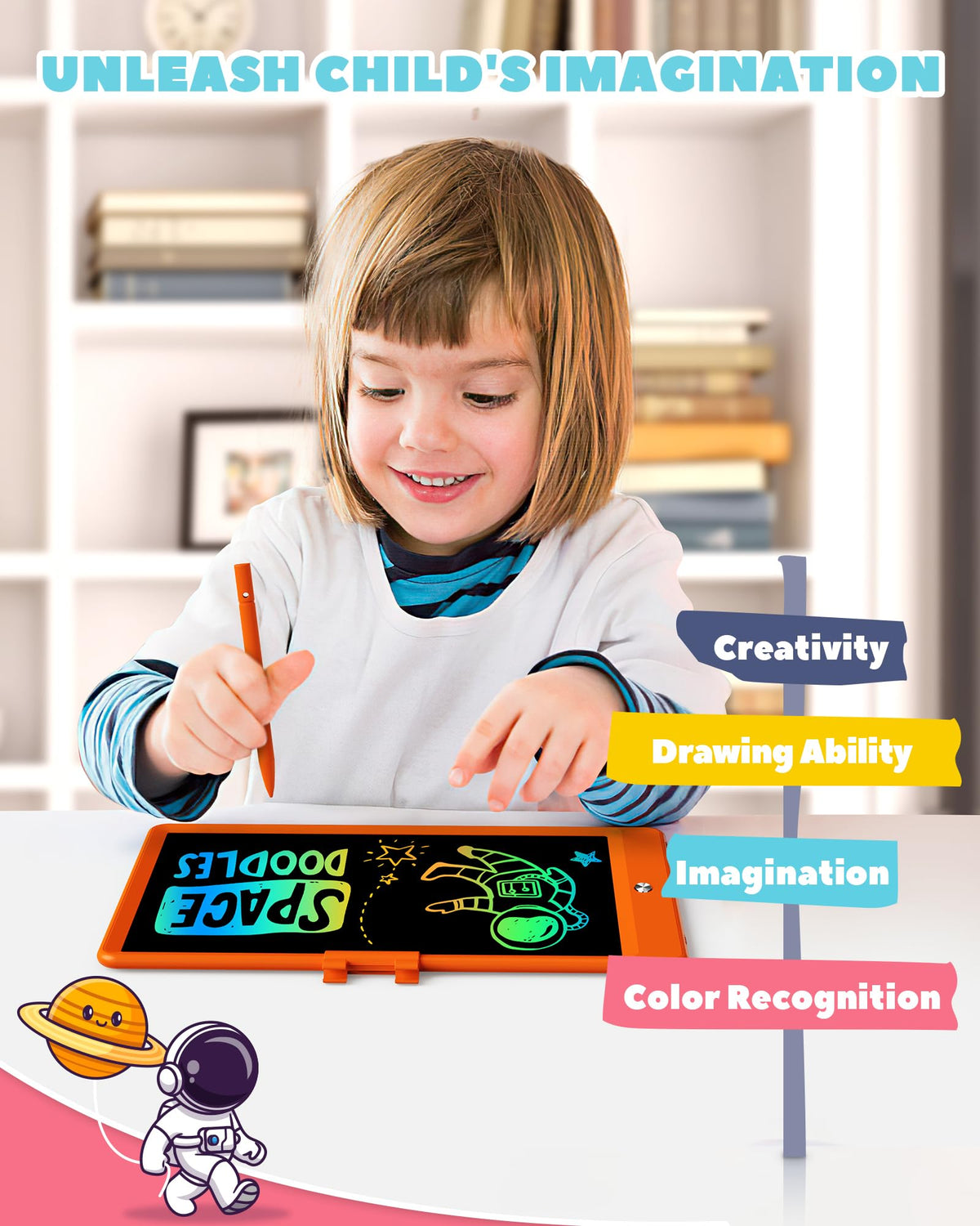 ORSEN LCD Writing Tablet color screen display showing vivid doodles for kids.