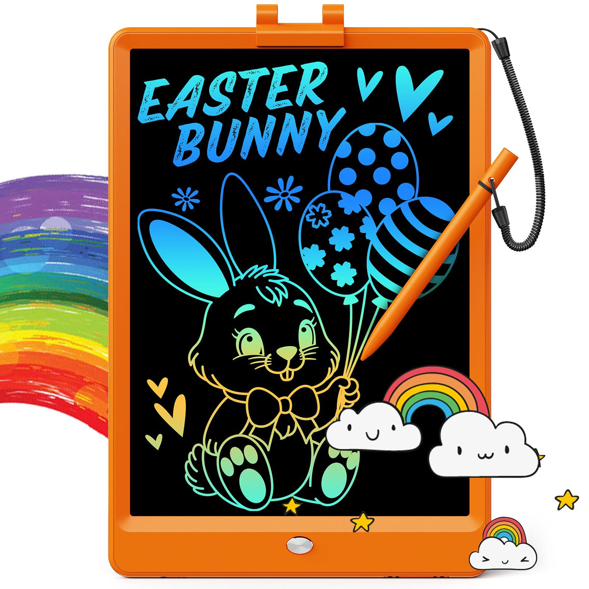 ORSEN LCD Writing Tablet 10-inch orange front view for kids' doodling.