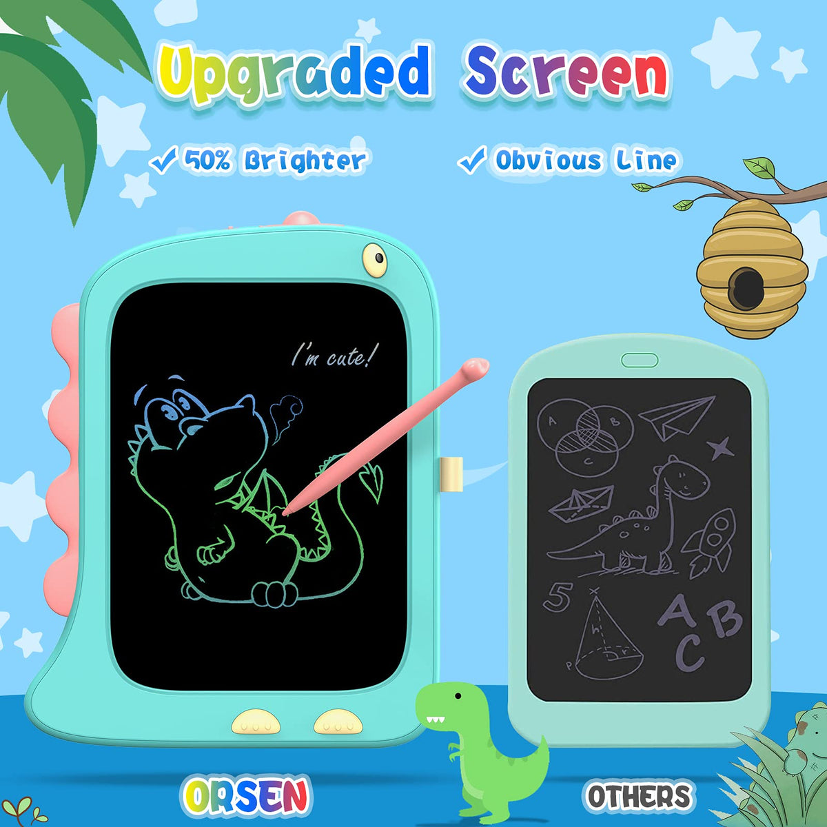 ORSEN LCD writing tablet featuring one-click erase for mess-free creativity.