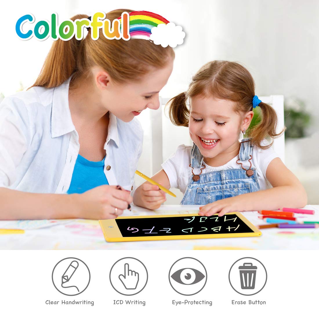 ORSEN LCD tablet with stylus attached via lanyard for easy doodling