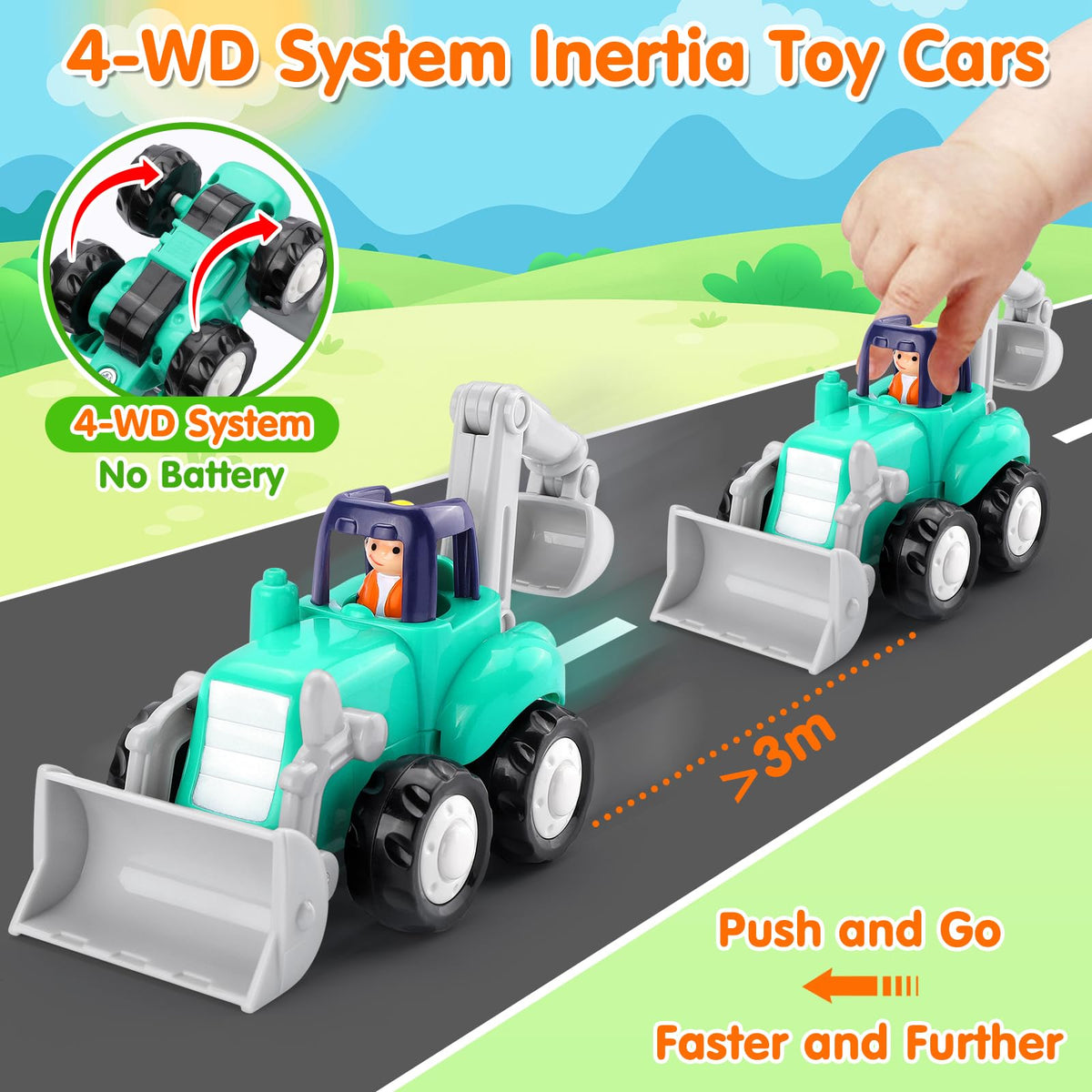 ORWINE Inertia Trucks bulldozer boosts hand-eye coordination during play.