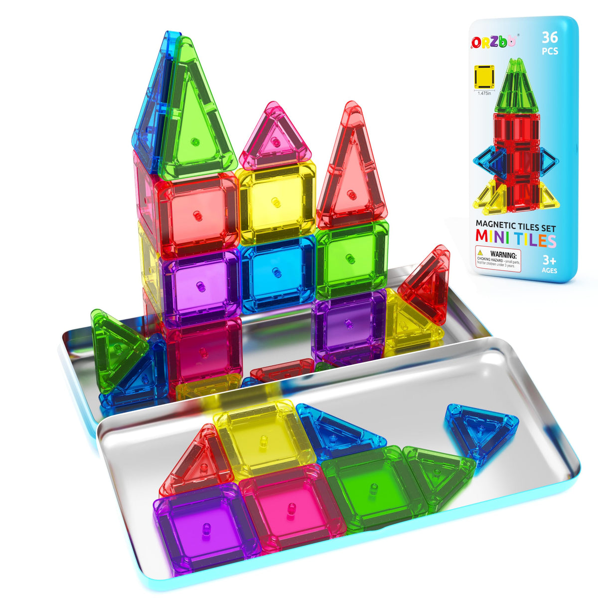 ORZbb magnetic tiles mini travel box open for compact, on-the-go learning.