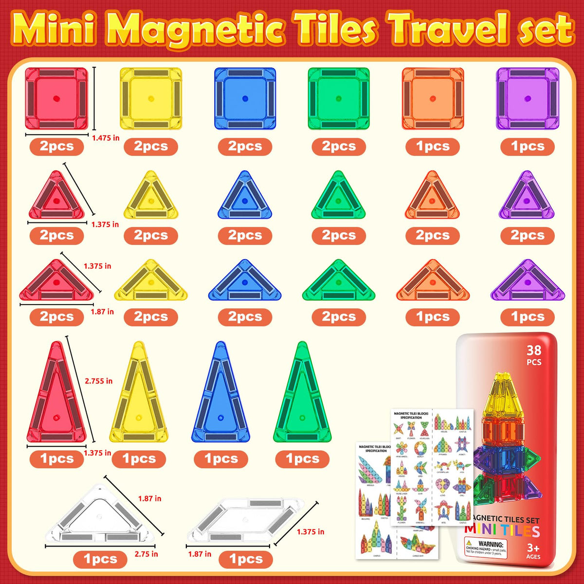 ORZbb Travel Mini Tiles colorful pieces inspire creative play and color recognition