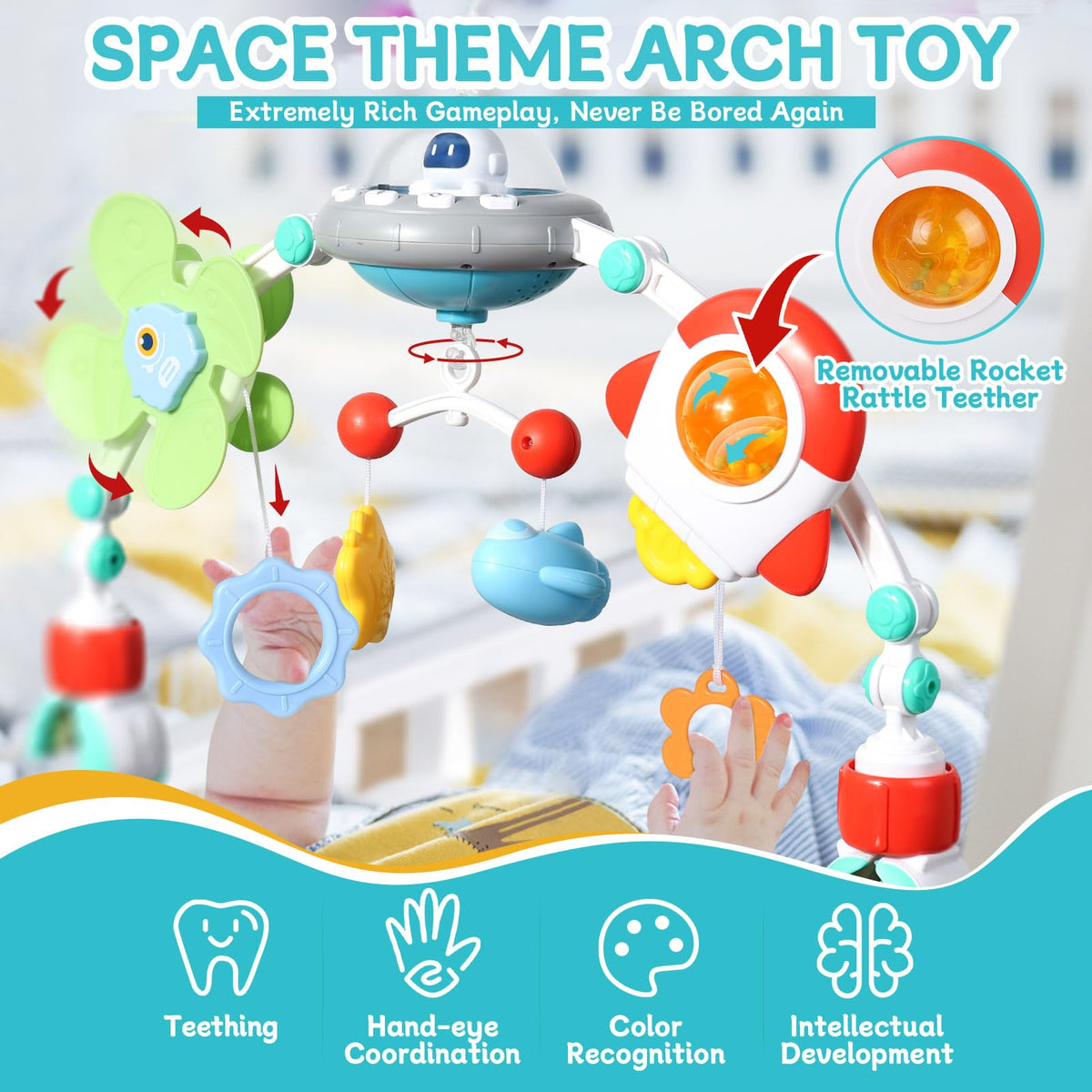 Orzbow rocket rattle teether supports teething relief and grasping