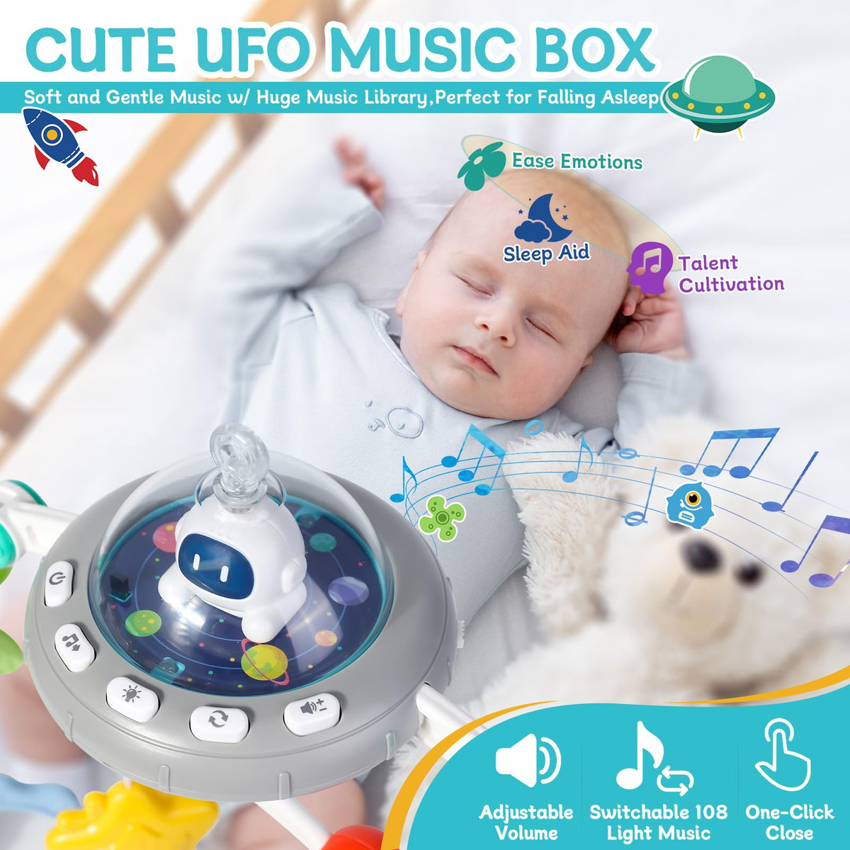 Orzbow stroller arch features a UFO music box with soothing melodies for nap time