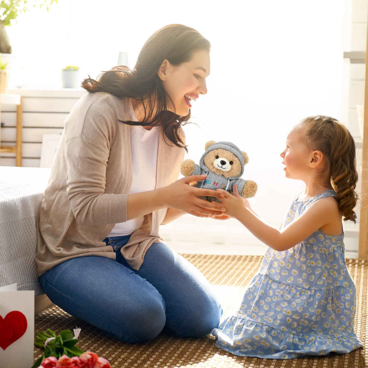 Osacoe Big Hugs teddy bear with rounded-corner greeting card included.